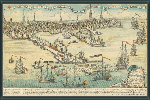 24"x36" Gallery Poster, british landing in boston 1768 Paul Revere's 1768 engraving