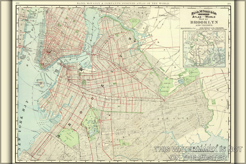 24"x36" Gallery Poster, brooklyn map 1897 Brooklyn map