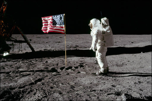 24"x36" Gallery Poster, buzz aldrin salutes american flag apollo 11
