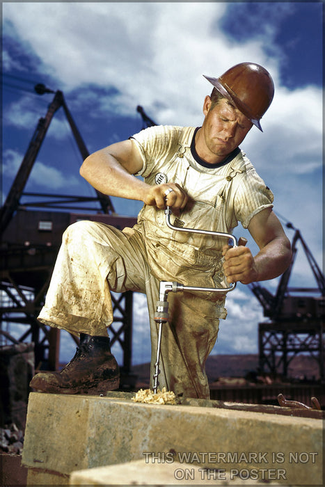 24"x36" Gallery Poster, carpenter douglas dam 1942 photograph of Carpenter at work on Douglas Dam, Tennessee (TVA)