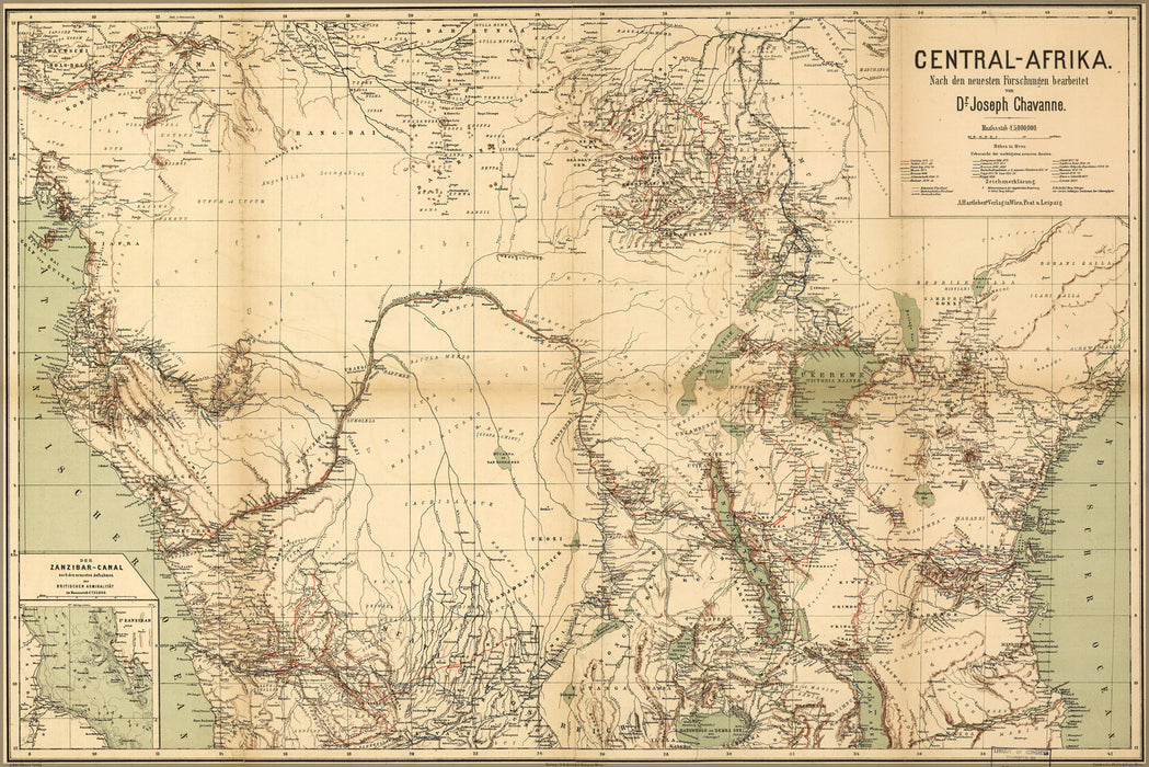 24"x36" Gallery Poster, central africa map 1885 in german