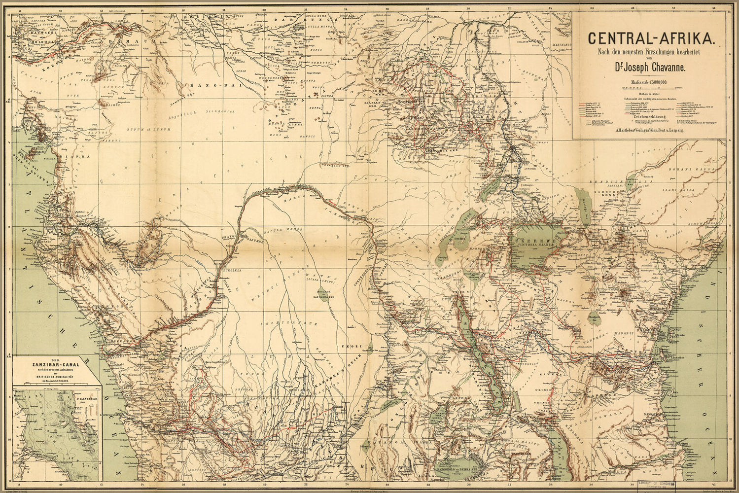 24"x36" Gallery Poster, central africa map 1885 in german