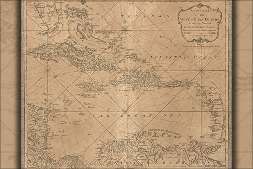 24"x36" Gallery Poster, chart map of West Indian islands west indies 1778