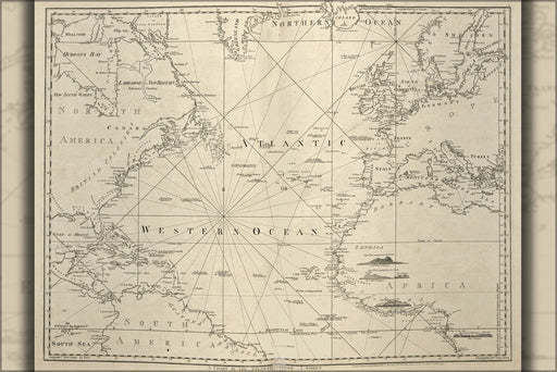 24"x36" Gallery Poster, chart map of the Atlantic ocean 1777