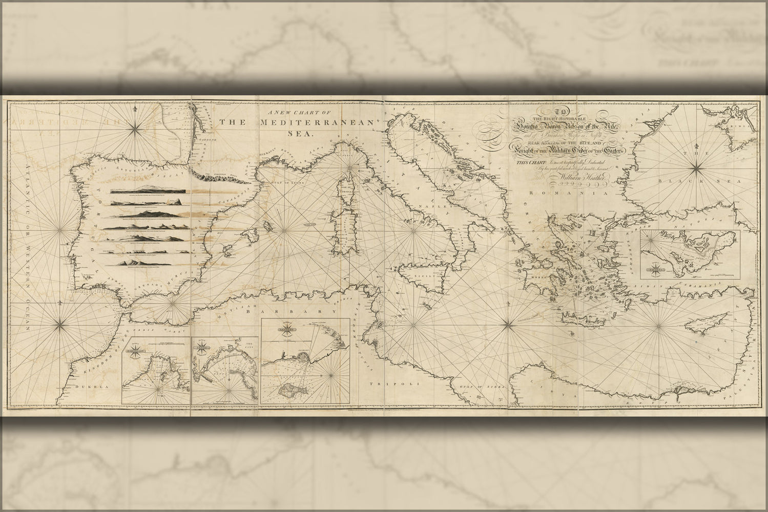 24"x36" Gallery Poster, chart map of the Mediterranean Sea 1797