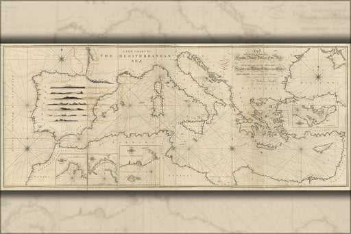 24"x36" Gallery Poster, chart map of the Mediterranean Sea 1797