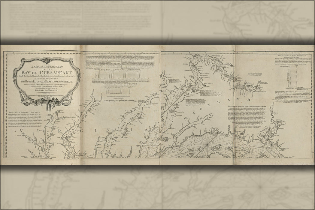 24"x36" Gallery Poster, chart map of the bay of the Chesapeake 1777