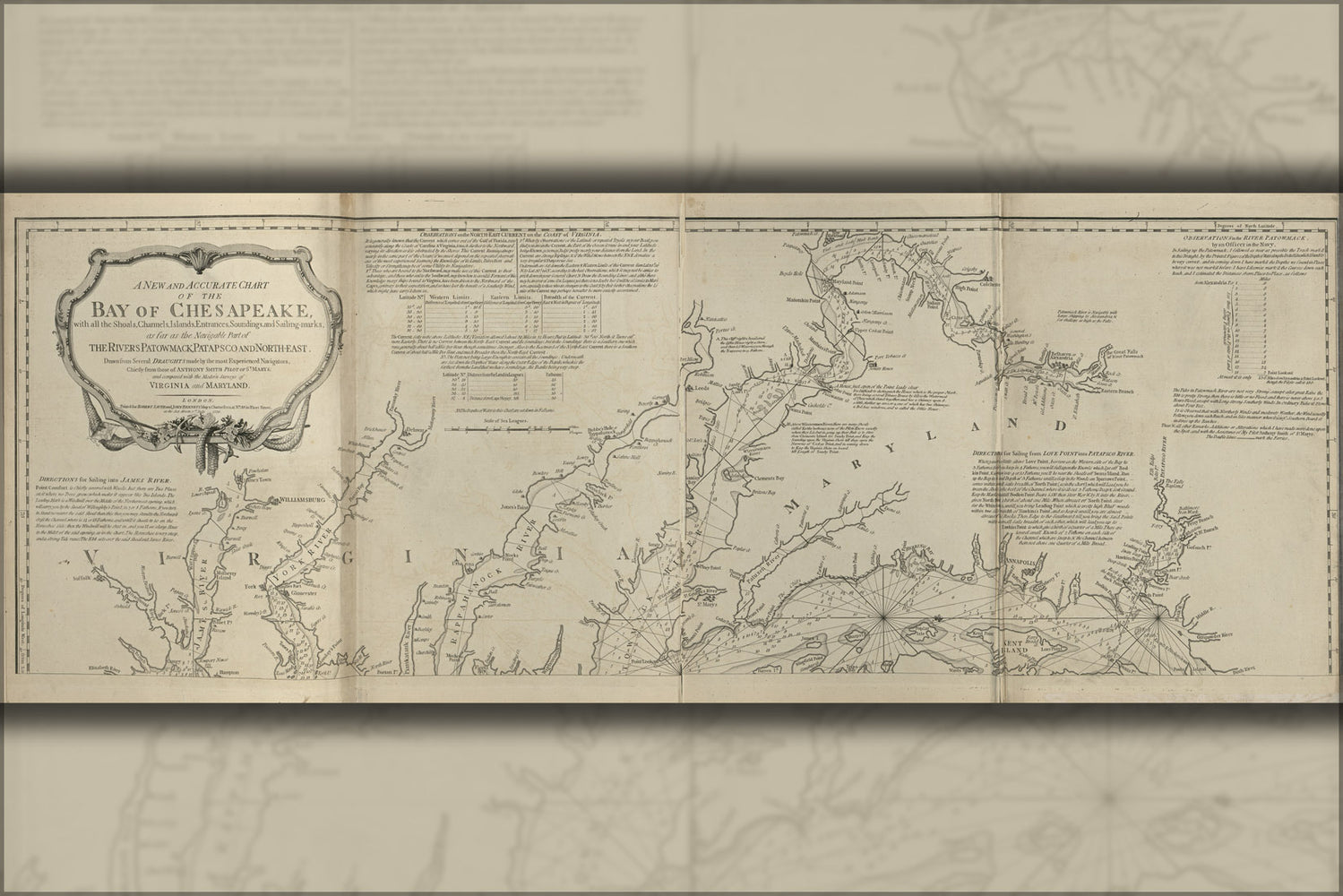 24"x36" Gallery Poster, chart map of the bay of the Chesapeake 1777