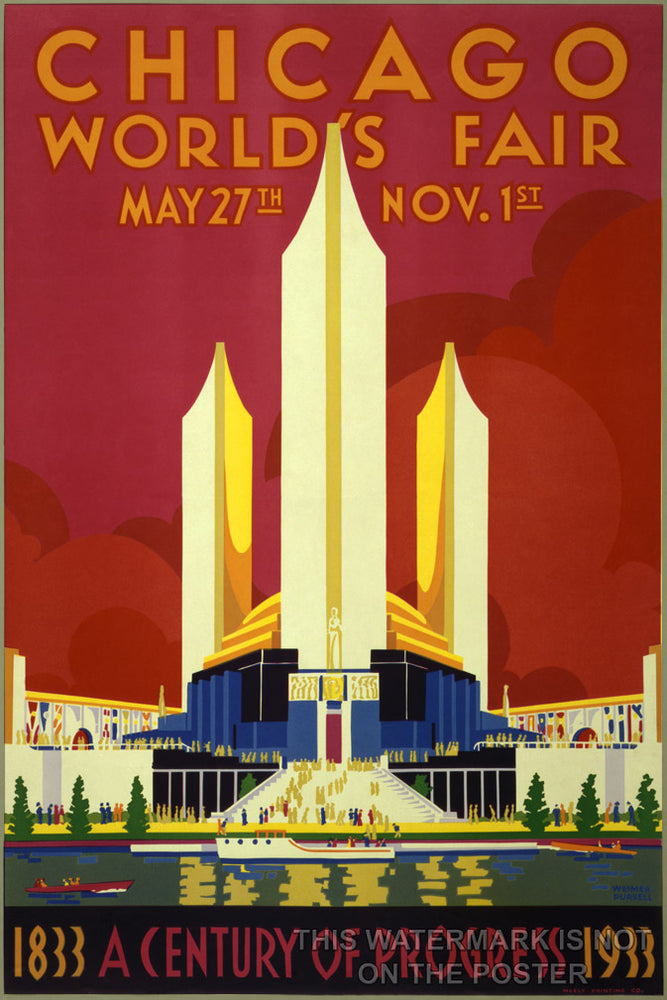 24"x36" Gallery Poster, chicago world's fair 1933 Century of Progress world's fair poster