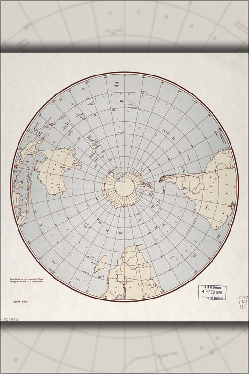 24"x36" Gallery Poster, cia Map of southern hemisphere antarctica 1961