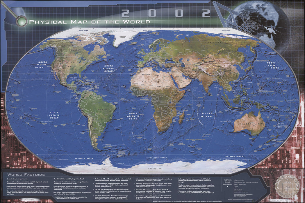 24"x36" Gallery Poster, cia Physical map of the world, 2002
