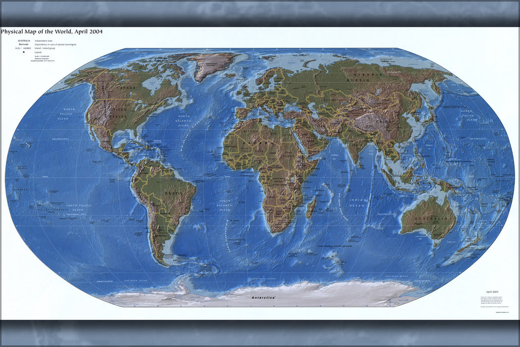 24"x36" Gallery Poster, cia Physical map of the world, April 2004