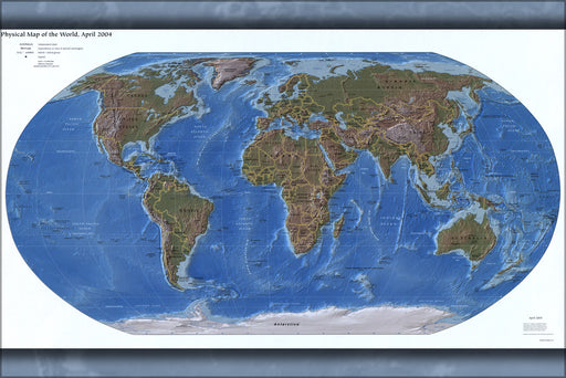 24"x36" Gallery Poster, cia Physical map of the world, April 2004