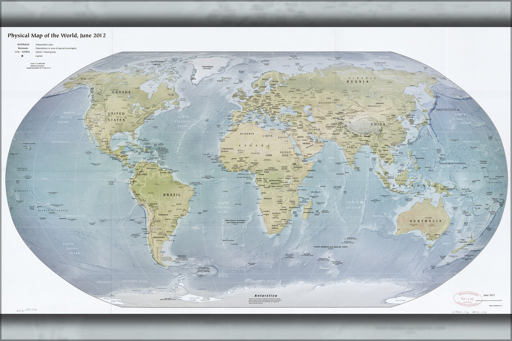 24"x36" Gallery Poster, cia Physical map of the world, June 2012