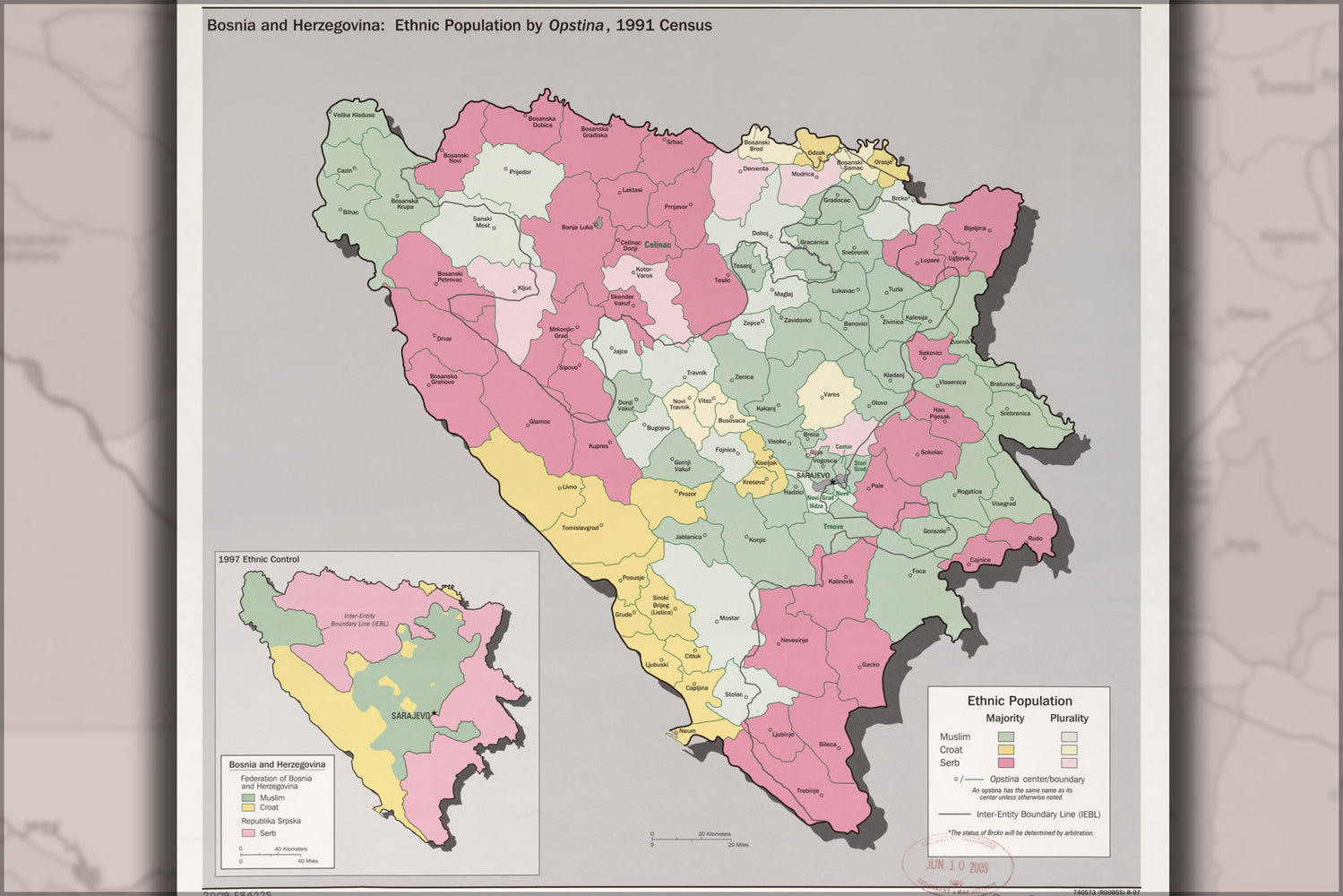 24"x36" Gallery Poster, cia ethnic map of Bosnia & Herzegovina 1991