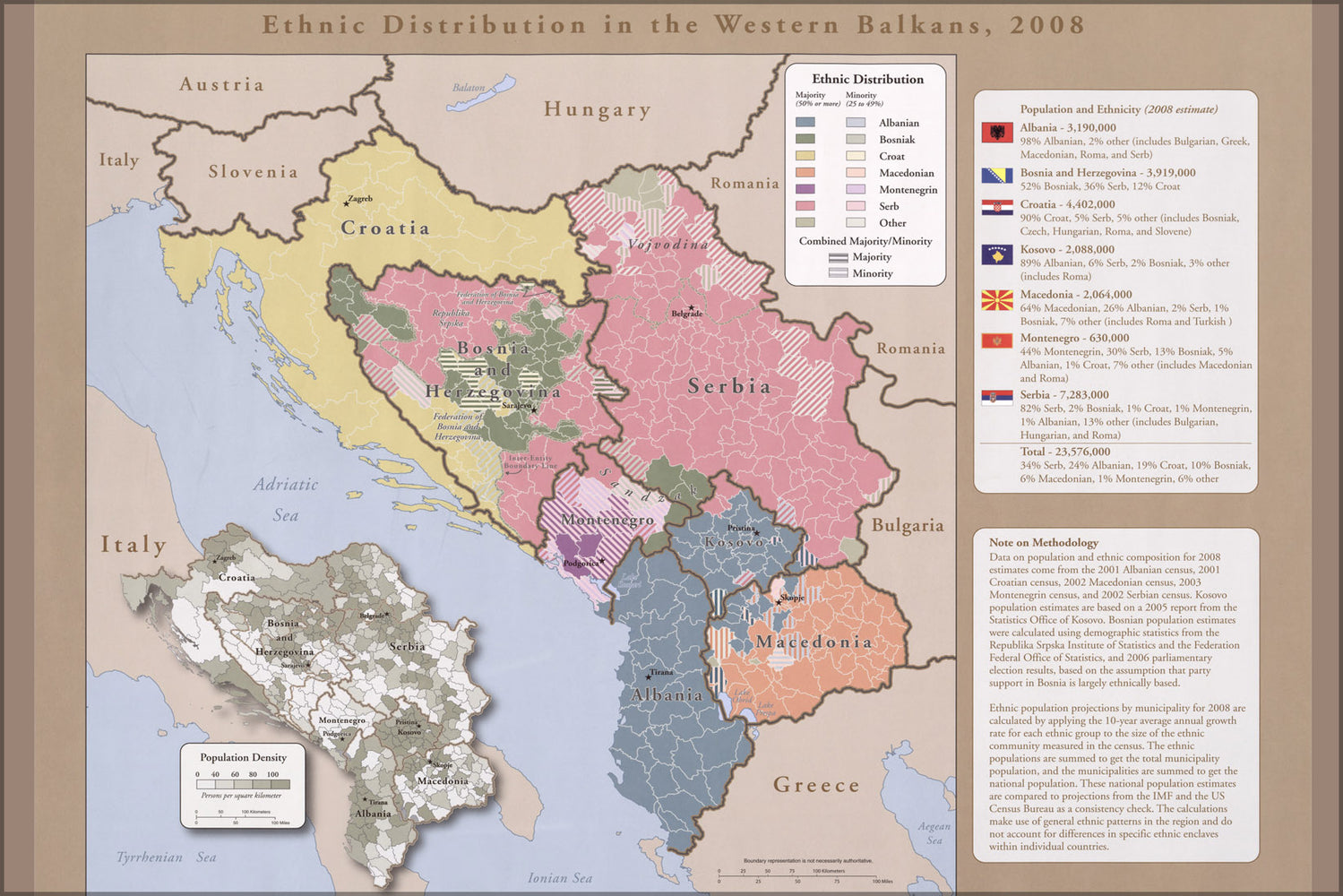 24"x36" Gallery Poster, cia ethnic map of bosnia croatia serbia kosovo albania macedonia montenegro 2008