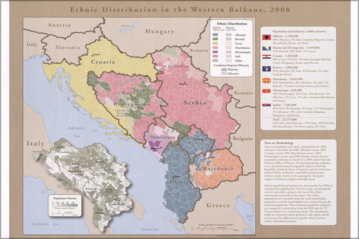 24"x36" Gallery Poster, cia ethnic map of bosnia serbia croatia 2008