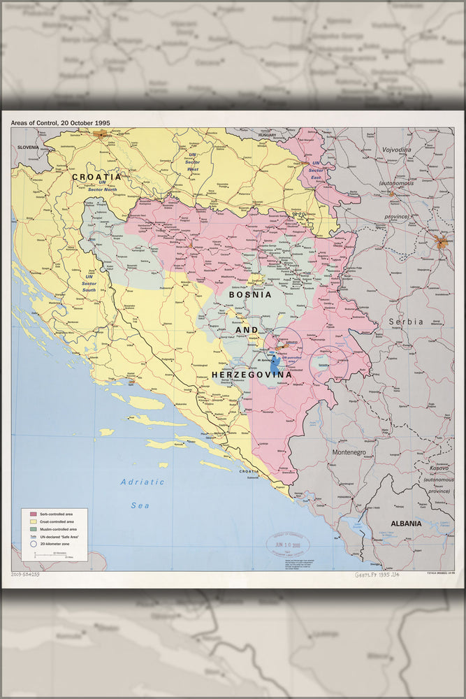24"x36" Gallery Poster, cia map Bosnia and Herzegovina with Croatia 1995