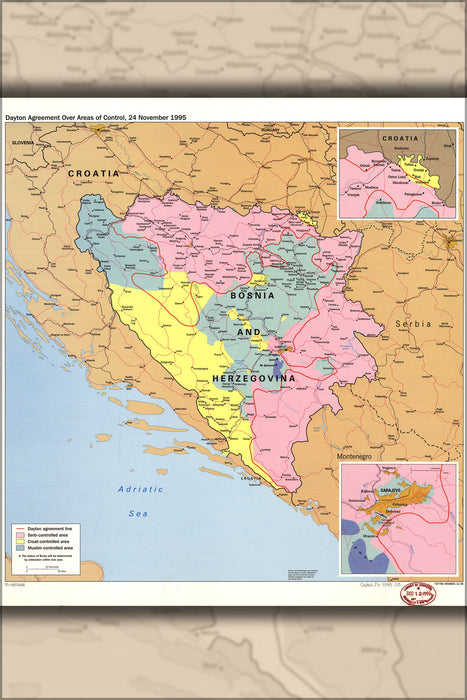 24"x36" Gallery Poster, cia map Dayton agreement Bosnia Herzegovina '95