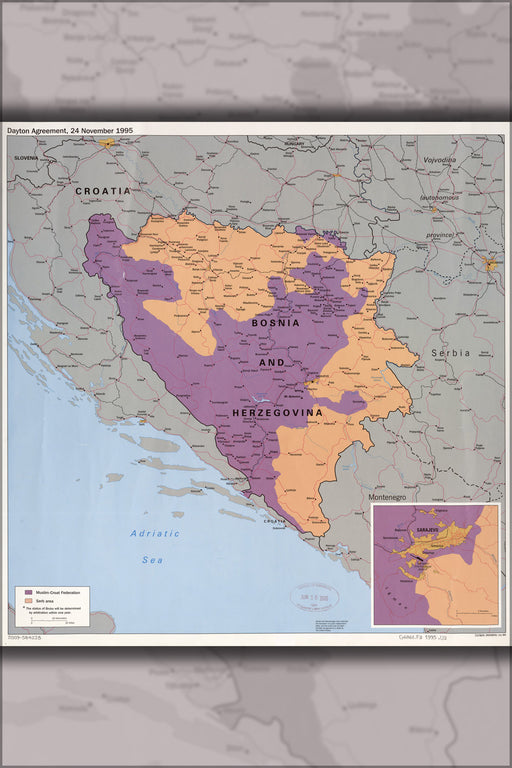 24"x36" Gallery Poster, cia map Dayton agreement Bosnia Herzegovina '95 b