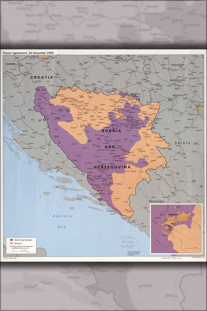 24"x36" Gallery Poster, cia map Dayton agreement Bosnia Herzegovina '95 b