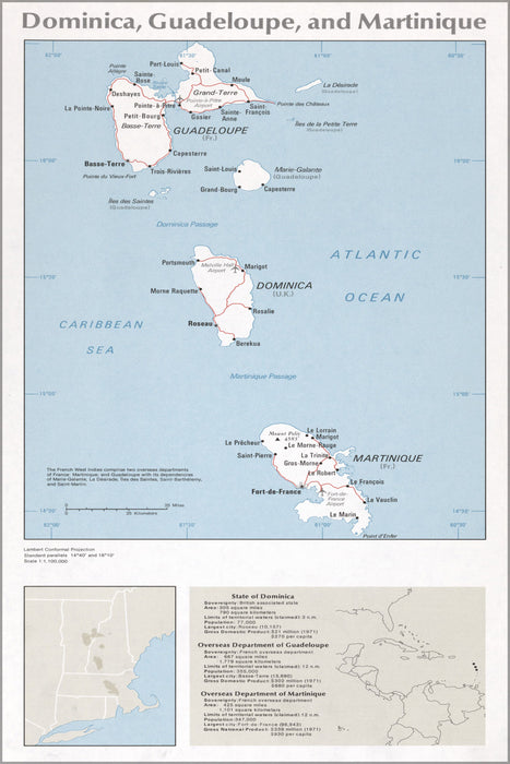 24"x36" Gallery Poster, cia map Dominica Guadeloupe Martinique 1976