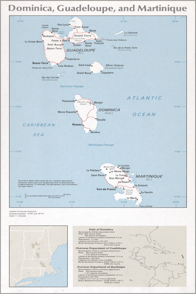 24"x36" Gallery Poster, cia map Dominica Guadeloupe Martinique 1976