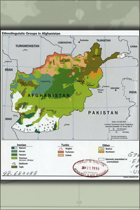 24"x36" Gallery Poster, cia map Ethnolinguistic groups Afghanistan 1997