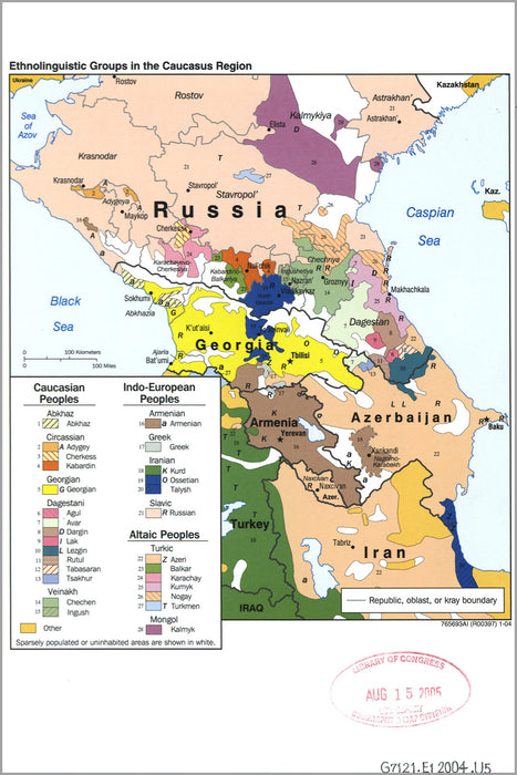 24"x36" Gallery Poster, cia map Ethnolinguistic groups in Caucasus 2004