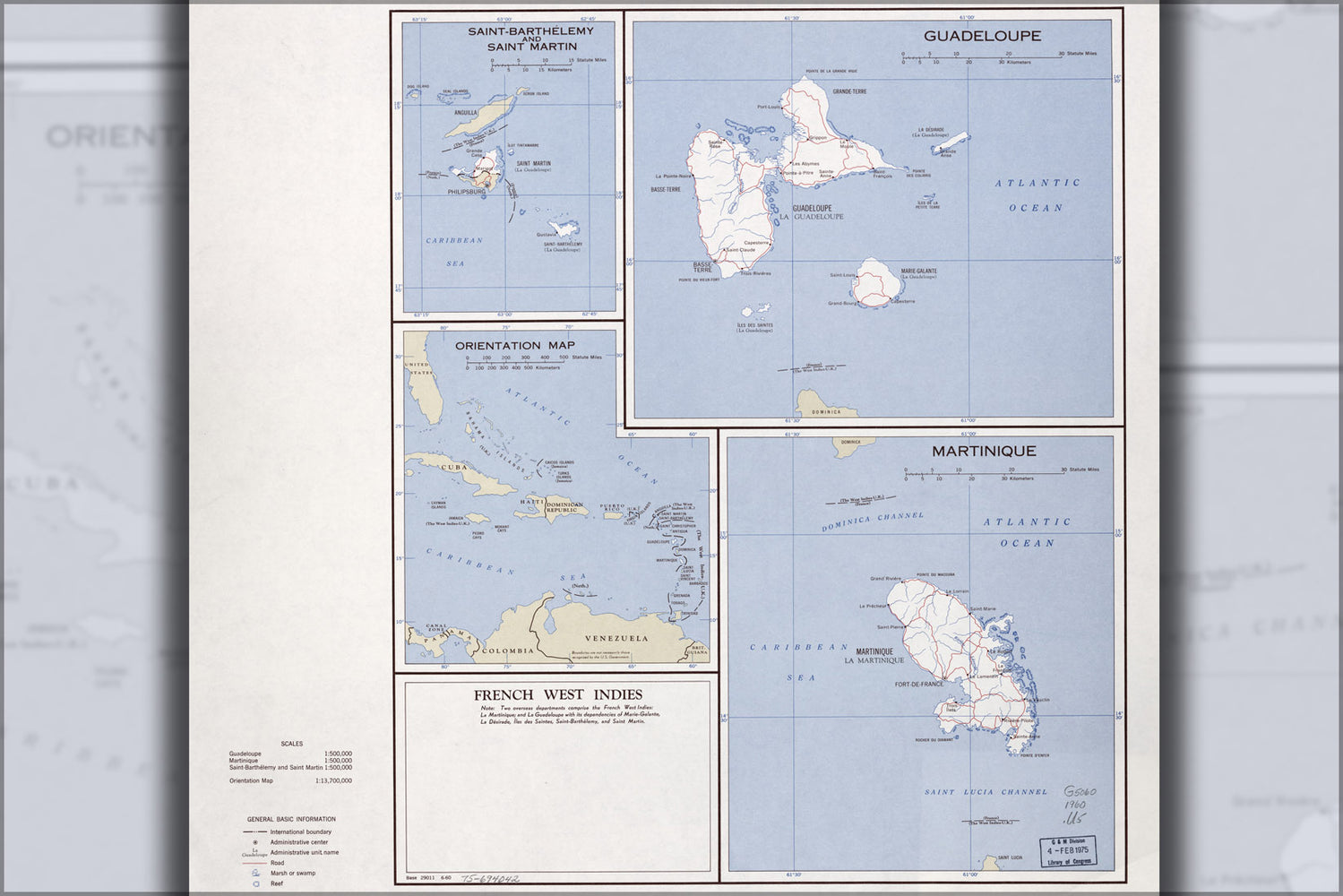 24"x36" Gallery Poster, cia map French West Indies 1960