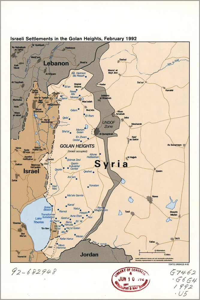 24"x36" Gallery Poster, cia map Israel settlements Golan Heights Feb 1992