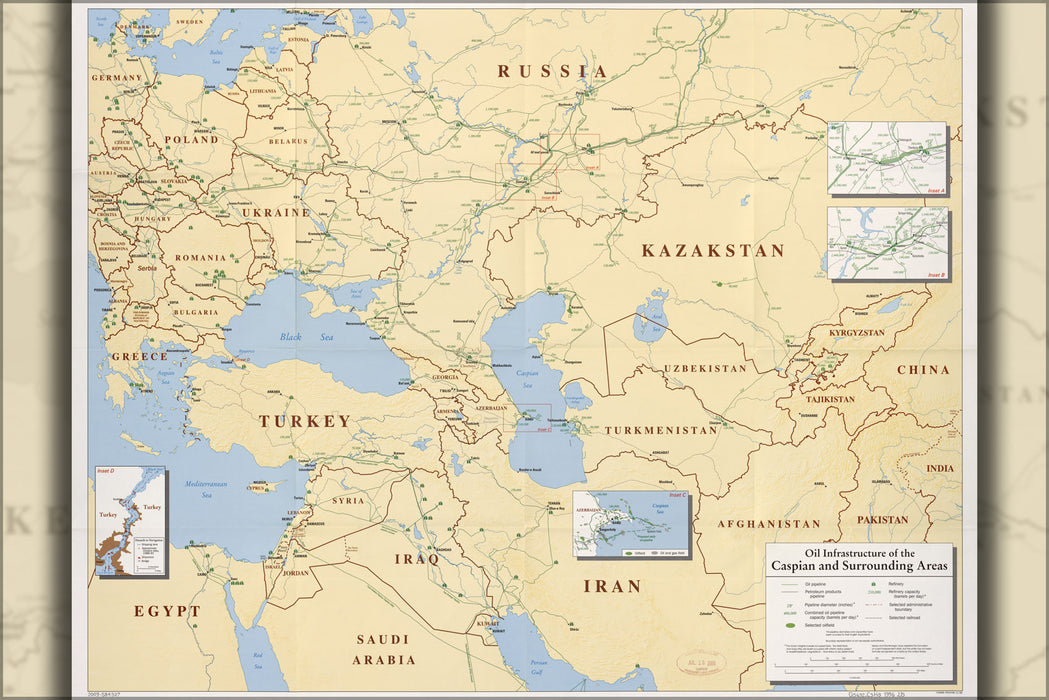 24"x36" Gallery Poster, cia map Oil infrastructure of the Caspian  1996