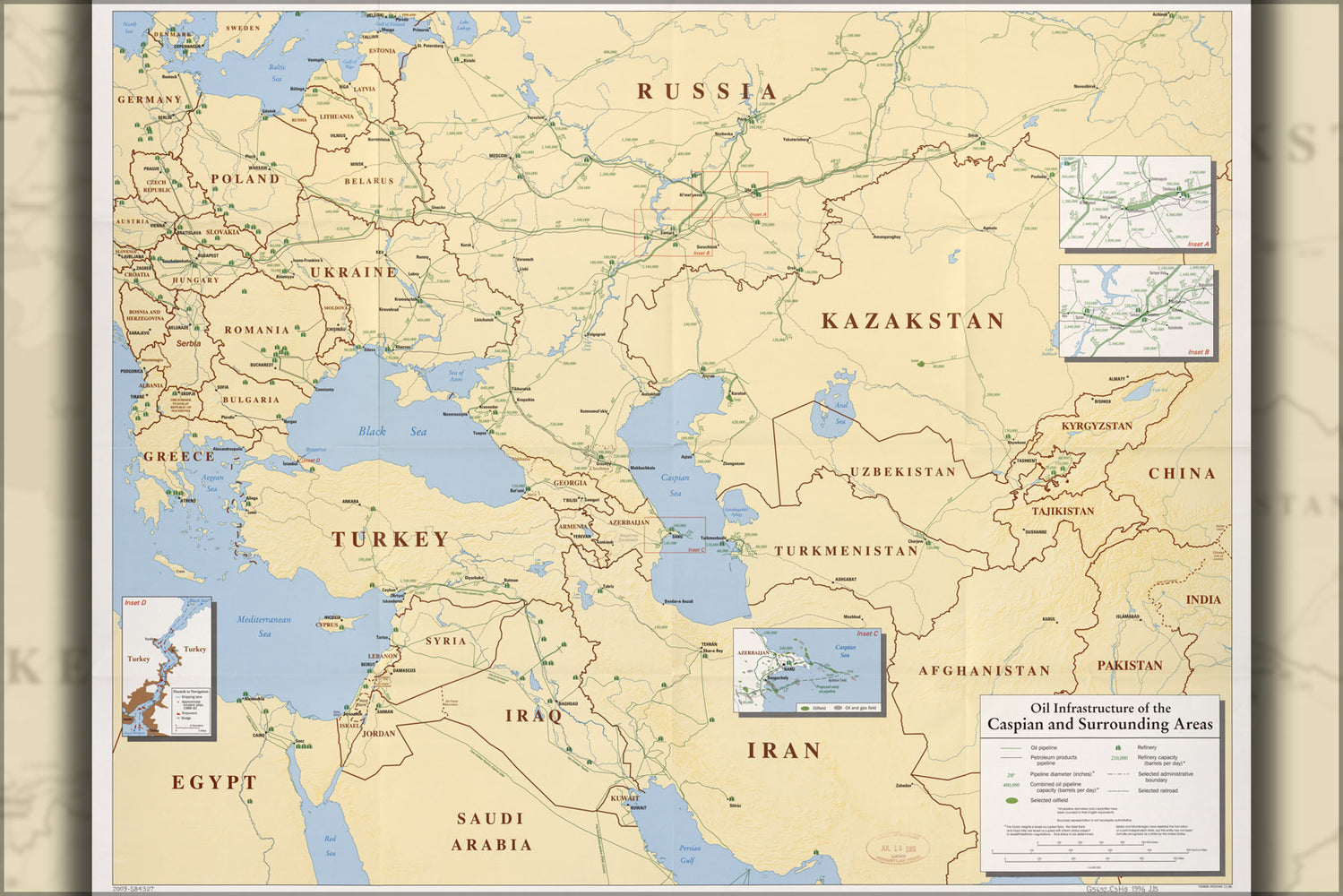 24"x36" Gallery Poster, cia map Oil infrastructure of the Caspian  1996