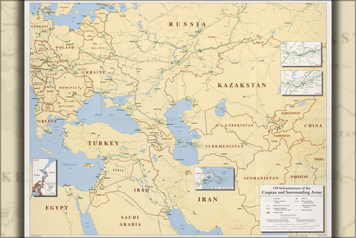 24"x36" Gallery Poster, cia map Oil infrastructure of the Caspian  1996