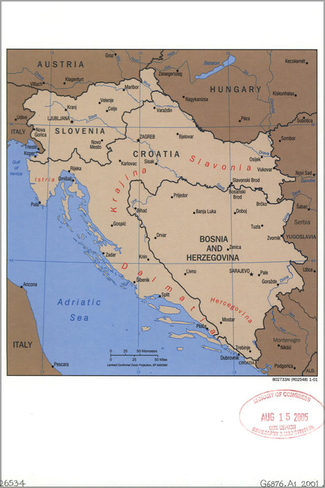 24"x36" Gallery Poster, cia map Slovenia Croatia Bosnia Herzegovina 2001
