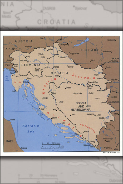 24"x36" Gallery Poster, cia map Slovenia Croatia Bosnia Herzegovina 2001 p2
