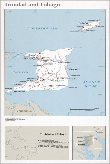 24"x36" Gallery Poster, cia map Trinidad and Tobago 1976
