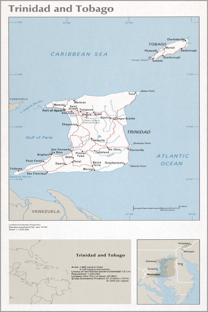 24"x36" Gallery Poster, cia map Trinidad and Tobago 1976