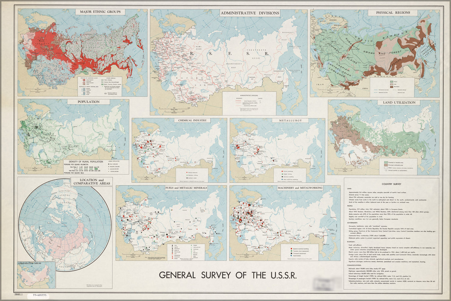 24"x36" Gallery Poster, cia map U.S.S.R soviet union 1961