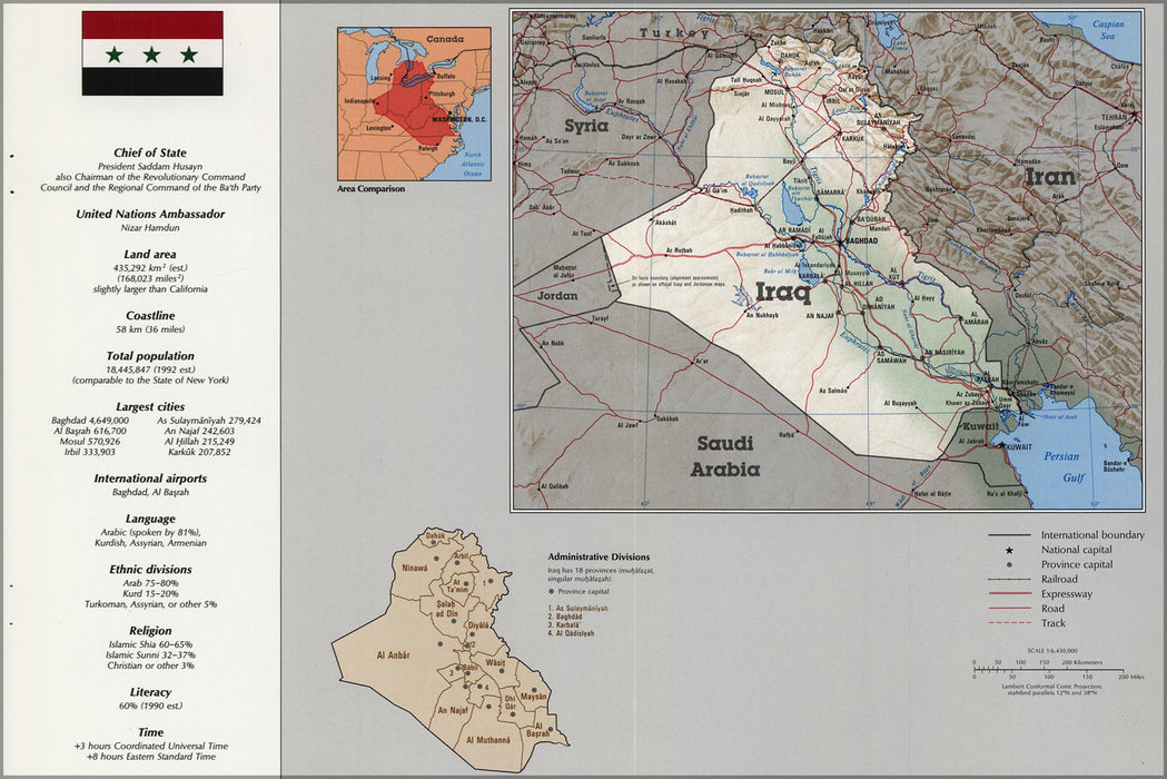 24"x36" Gallery Poster, cia map and info on iraq 1992