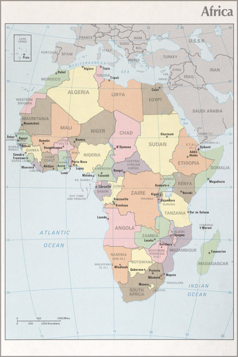 24"x36" Gallery Poster, cia map of Africa 1976