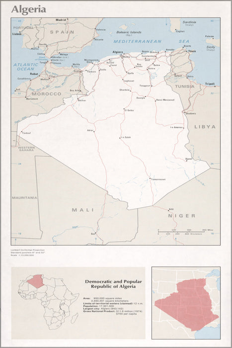24"x36" Gallery Poster, cia map of Algeria 1976