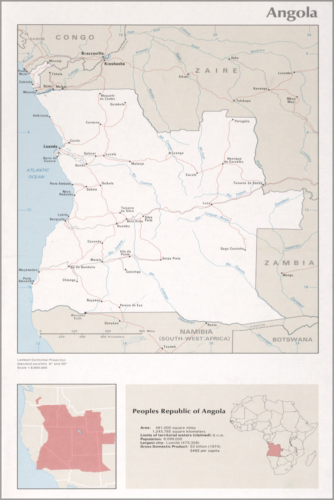 24"x36" Gallery Poster, cia map of Angola 1976