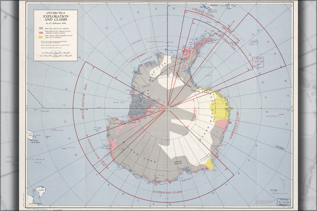 24"x36" Gallery Poster, cia map of Antarctica. 1956