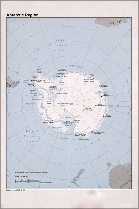 24"x36" Gallery Poster, cia map of Antarctica. 1985