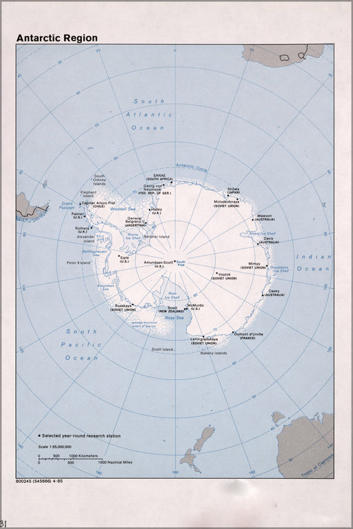 24"x36" Gallery Poster, cia map of Antarctica. 1985