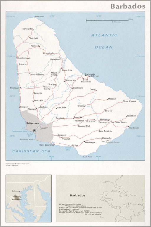 24"x36" Gallery Poster, cia map of Barbados 1976