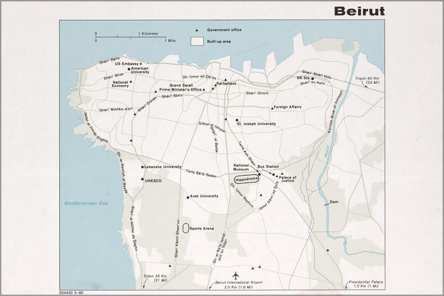 24"x36" Gallery Poster, cia map of Beirut 1980