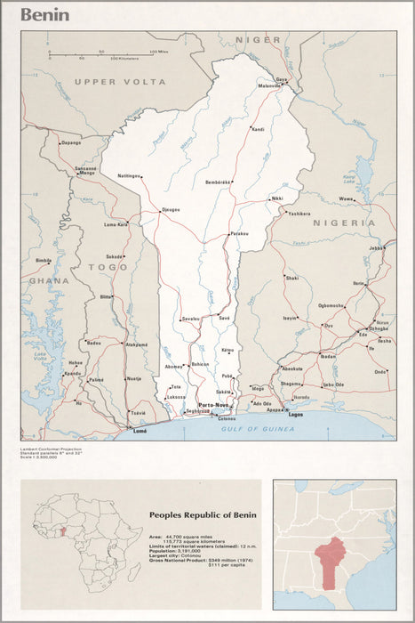 24"x36" Gallery Poster, cia map of Benin 1976