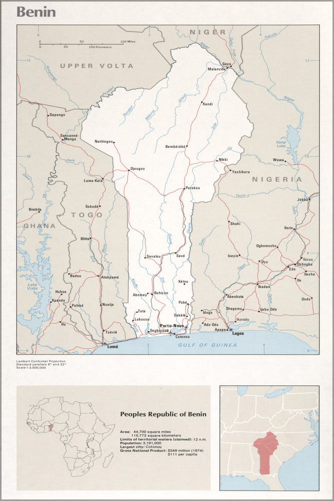 24"x36" Gallery Poster, cia map of Benin 1976